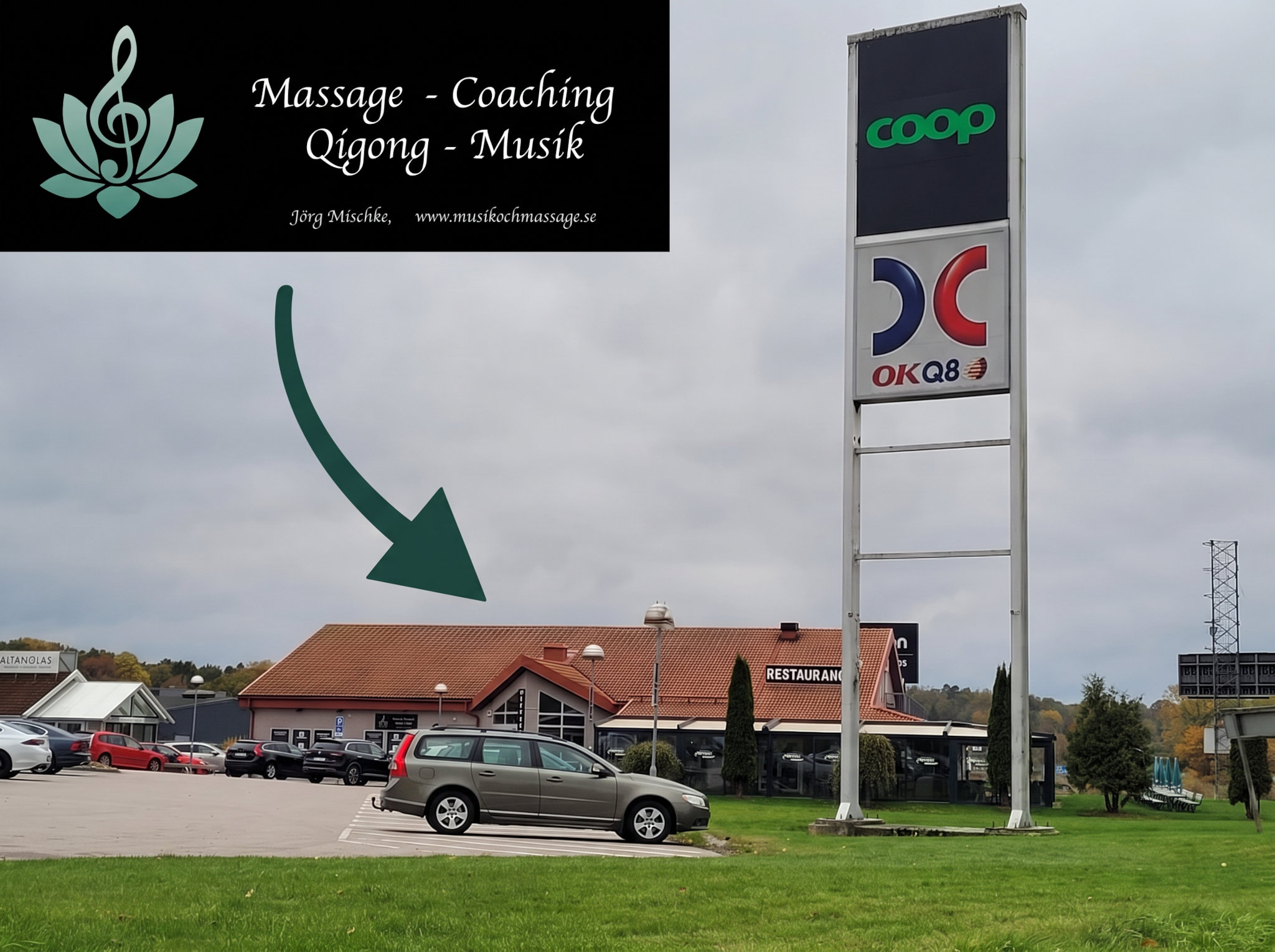 Musik och massage utsida med skylt